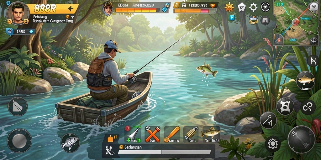 Screenshot gameplay 888R menampilkan momen memancing yang menakjubkan.