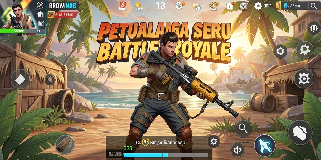 Tampilan gameplay seru BROWIN88 yang mengajak bertarung di arena luas.