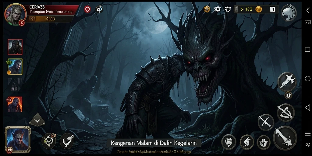 Menampilkan gameplay menegangkan di dunia kegelapan yang mencekam.