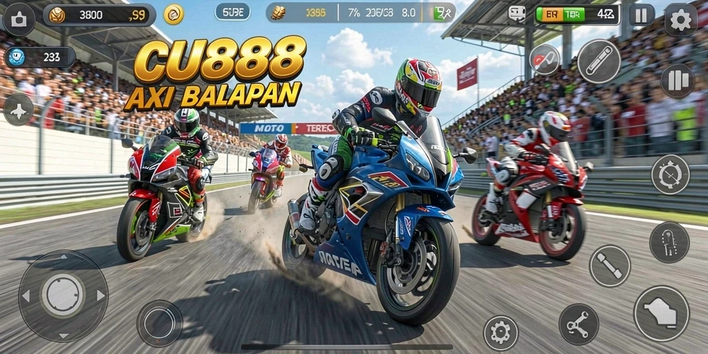 Gameplay mendebarkan dengan aksi balapan motor yang seru.