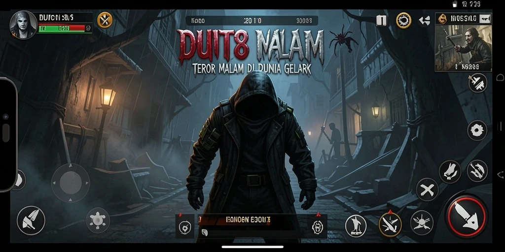 Screenshot gameplay DUIT8 yang menampilkan suasana mencekam dan karakter menyeramkan.