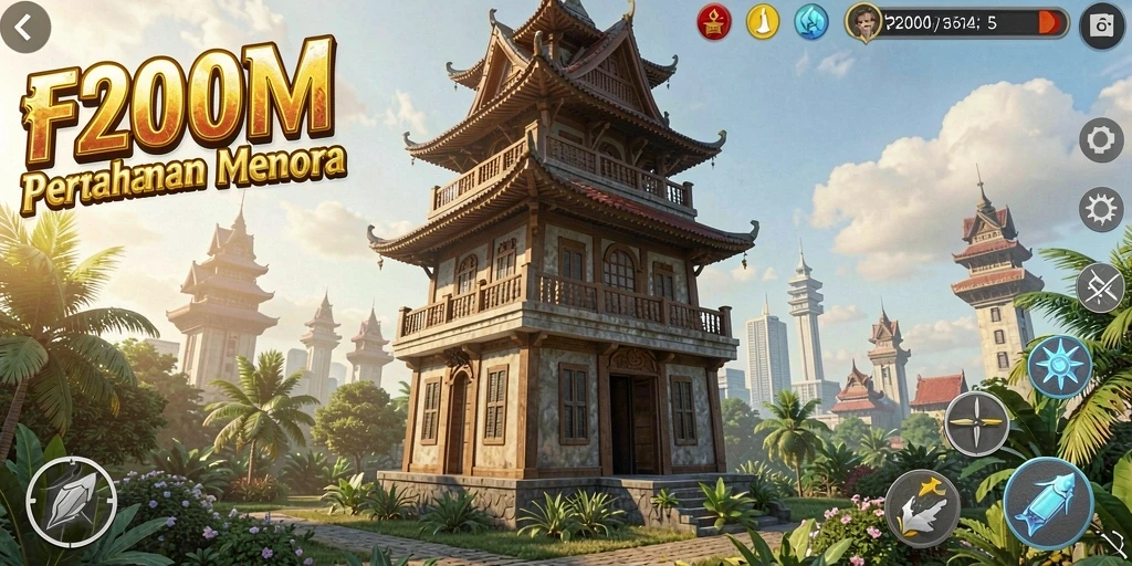 Screenshot F200M menampilkan aksi seru dalam gameplay Tower Defense.