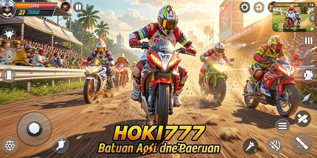 Screenshot HOKI777 menampilkan aksi balapan motor yang mendebarkan.