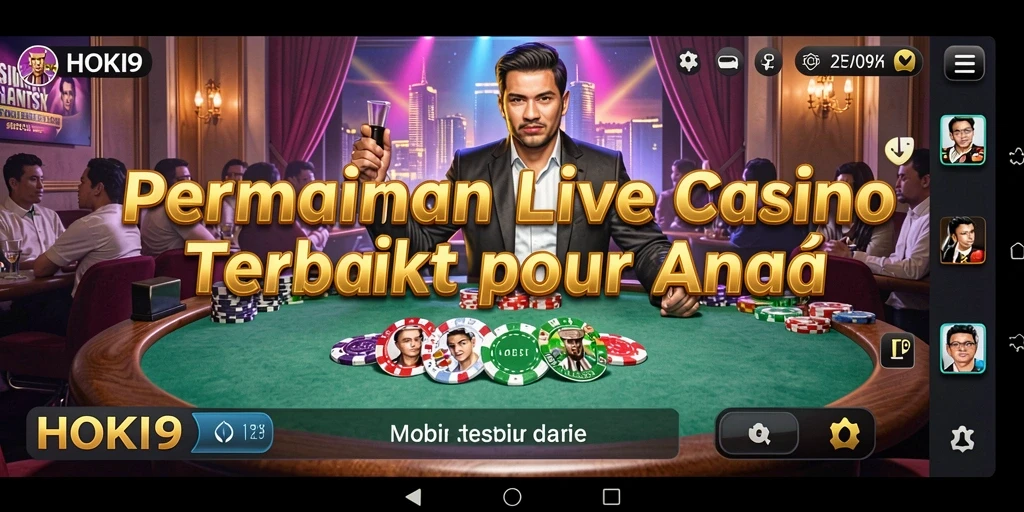 Screenshot HOKI9 menampilkan dealer profesional dan pemain yang terlibat dalam permainan Live Casino.