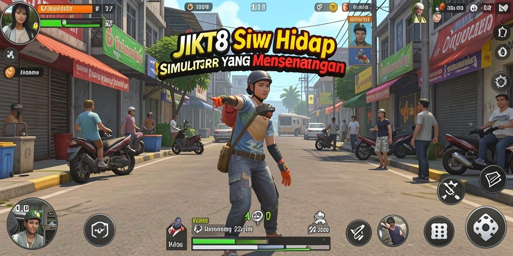 Tampilan gameplay JKT8 yang menggambarkan simulator kehidupan.