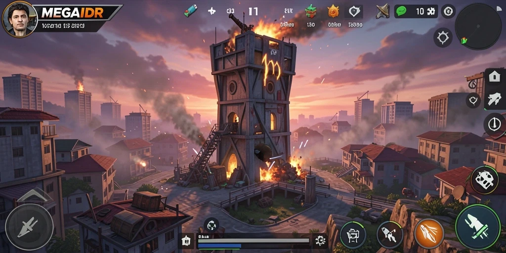 Screenshots dari gameplay <strong>MEGAIDR</strong> menunjukkan aksi Tower Defense yang intens dan strategi yang mendebarkan.