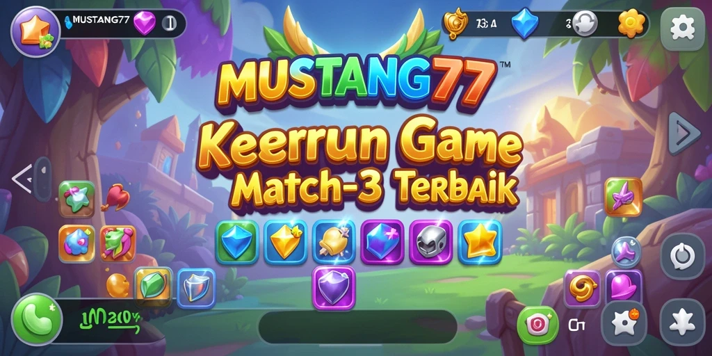 Tampilan menarik dari gameplay Match-3 MUSTANG77.