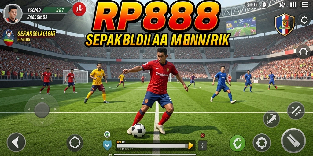Tampilan gameplay seru dalam RP888 dengan aksi sepak bola mendebarkan.