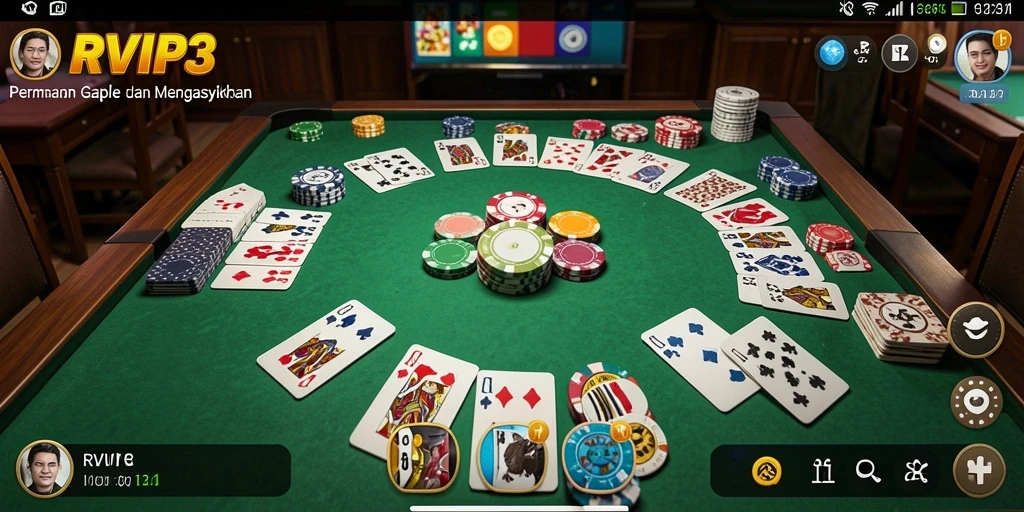 Tampilan gameplay seru dalam RVIP3, permainan Gaple yang mengasyikkan.