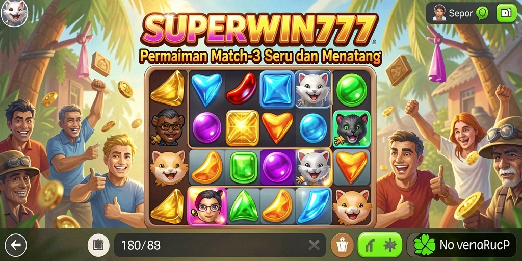 Tampilan gameplay Match-3 yang penuh warna dan seru.