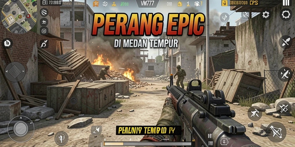 Screenshot gameplay VM777 dengan aksi tembak-menembak yang mendebarkan.