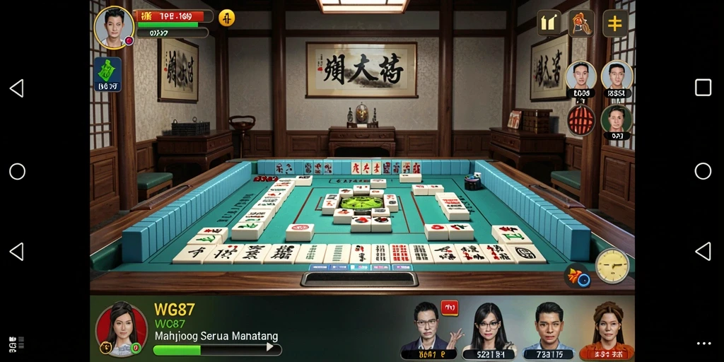 Tampilan gameplay menarik dari WG87 dengan ubin Mahjong berwarna-warni.