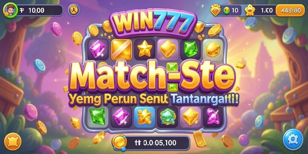 Screenshot gameplay WIN777 yang menunjukkan momen seru mencocokkan permata.